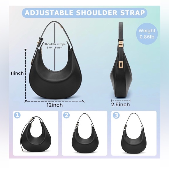 New Shoulder Handbags 3 Ways Adjust Strap, Waterproof Clutche Purses Hobo black - Picture 5 of 8